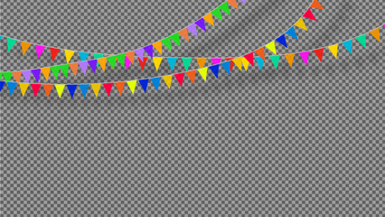 birthday decoration triangle colorful bunting flags isolated on transparent background