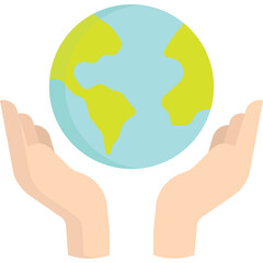 Two Open Hands Gently Holding Up A Blue and Green Planet Earth Illustration Symbolizing Global Care And Environmental Protection In A Light Peach Color Palette