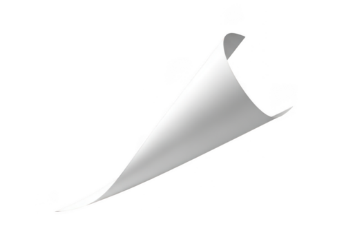 A white paper page corner is curled up, isolated on transparent background