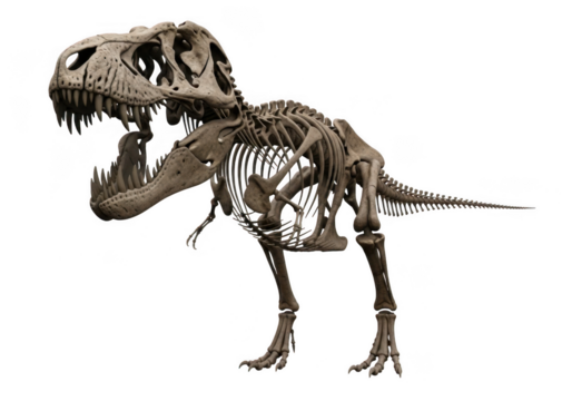 Tyrannosaurus rex skeleton isolated on transparent background