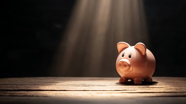 The allure of a piggy bank highlighted in spotlight.