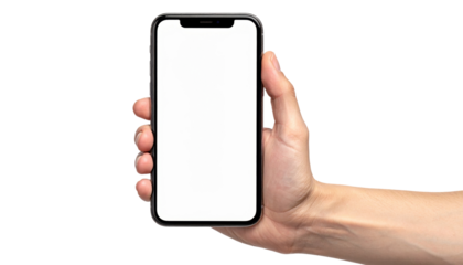 Hand Holding A Smartphone With Blank Screen Isolated On Transparent Background For Display