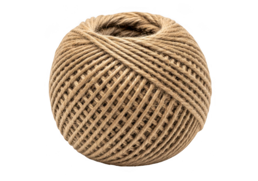A ball of natural brown jute twine isolated on transparent background