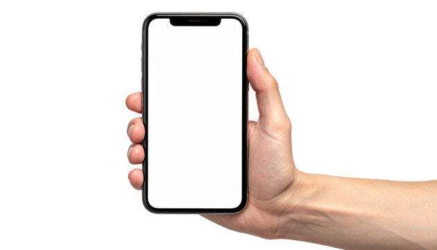 Hand Holding A Smartphone With Blank Screen Isolated On Transparent Background For Display - Powered by Adobe