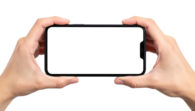 Hands Holding A Blank Smartphone With A Transparent Background Isolated On White