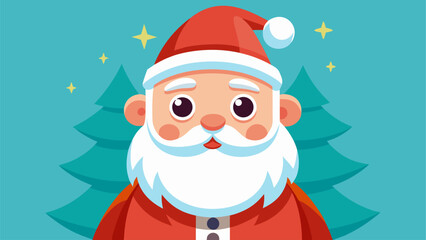 Charming Santa Claus Illustration with Festive Christmas Trees and Stars