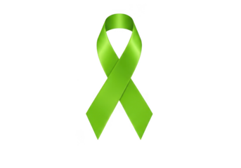 A bright green awareness ribbon isolated on a transparent background, symbolizing support and hope for various causes