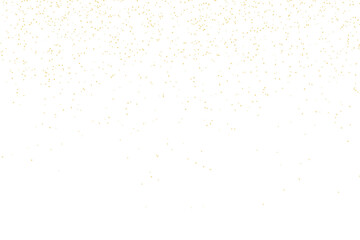 Abstract golden glitter particles falling, festive celebration shimmer isolated on white background
