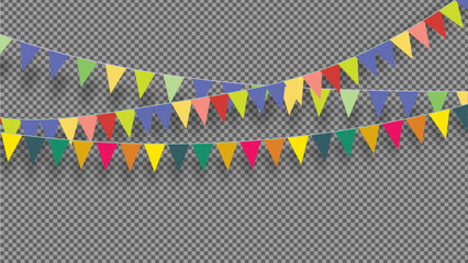 birthday decoration triangle colorful bunting flags isolated on transparent background