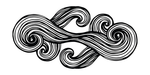 Black Swirling Abstract Lines Forming a Symmetrical Pattern on White Keywords: abstract, art, black, swirl, pattern, design, graphic, line, shape