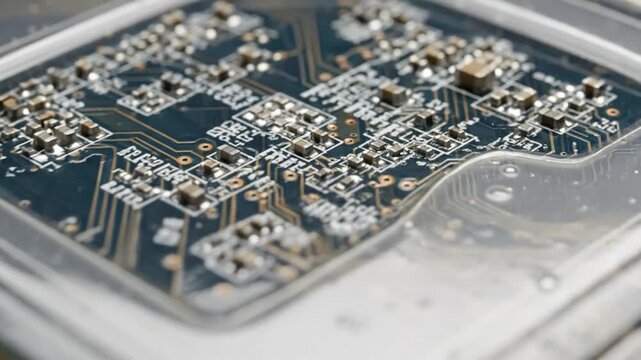 Close up of a computer processor with electronic circuitry