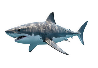 Great white shark swimming isolated on black background, side view, apex predator isolated on transparent background