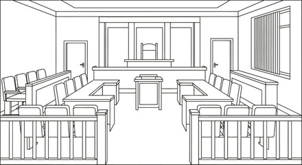 Courtroom scene illustration for legal presentation or background