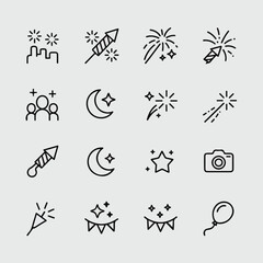 Minimalist Monoline Celebration & Fireworks Outline Icon Set