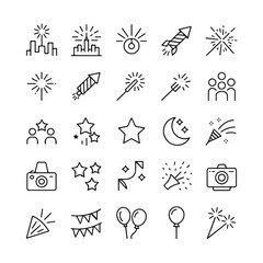 Minimalist Monoline Celebration & Fireworks Outline Icon Set