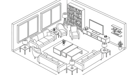 Visualize elegant home interior design with modern furniture layout