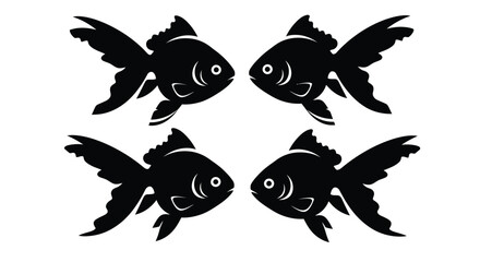Elegant black silhouettes of goldfish swimming in opposite directions