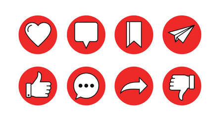Modern social media icons on red circles for vibrant digital projects
