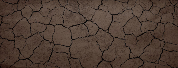 Brown cracked earth background, rustic and textured. The background features brown tones with a dry, rugged appearance. Dry cracked soil texture background. Brown background vector.