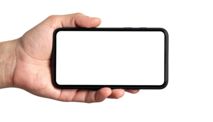 Human Hand Holding A Smartphone With A Blank Screen On A Transparent Background
