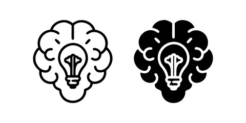 Brain with Lightbulb outline and pictogram Icon for Ideas, Creativity, and Innovation.
