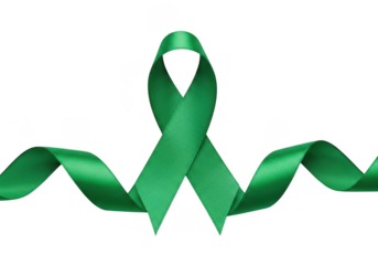 A green awareness ribbon isolated on transparent background, symbolizing support for various causes and health campaigns