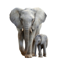 Obraz premium A majestic adult african elephant and its adorable baby calf are captured walking together, highlighting family and natures wonders, isolated on transparent background