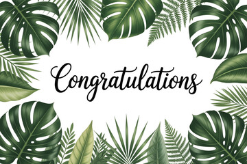 Elegant congratulations card with lush tropical leaves, perfect for celebrating achievements and milestones with a touch of natural beauty and modern flair