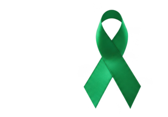 A green awareness ribbon isolated on transparent background, symbolizing support and hope for various causes like mental health awareness, organ donation, and environmental protection