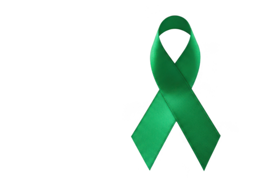 A green awareness ribbon isolated on transparent background, symbolizing support and hope for various causes like mental health awareness, organ donation, and environmental protection