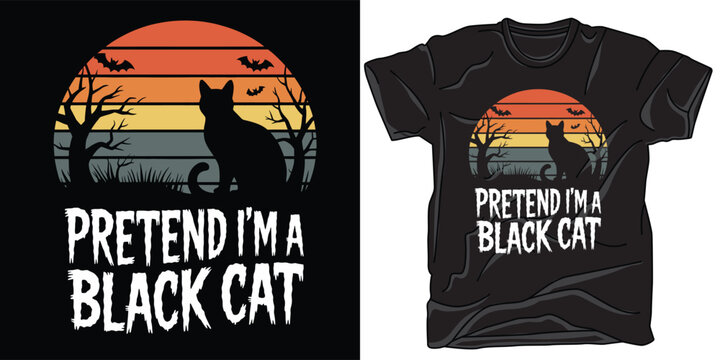 Retro sunset black cat halloween costume tshirt design
