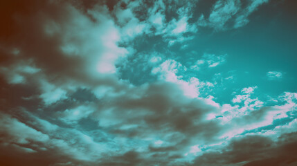 cyanotype. Vast cloudscape with retro cyanotype treatment, minimalist sky composition. travel magazines, destination branding, designed for outdoor magazines and nature guides.