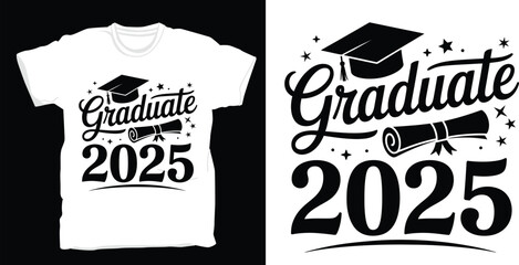 Graduate 2025 typography design with cap and diploma scroll