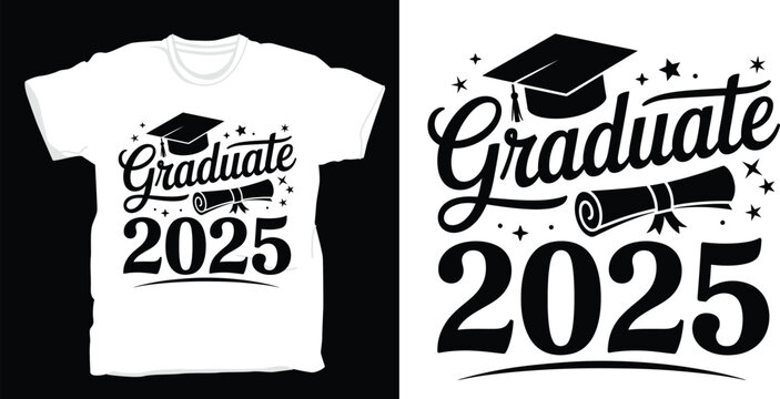 Graduate 2025 typography design with cap and diploma scroll