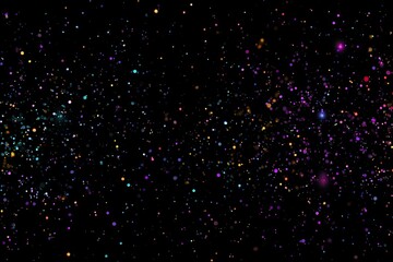 A dark night sky filled with countless, colorful, floating points of light and ethereal dust