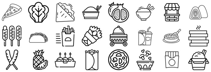 Diverse Food Icons From Pizza to Pomegranates and Street Food