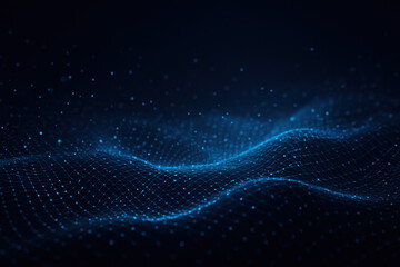 Abstract blue digital wave network of glowing points creates a dark technological background