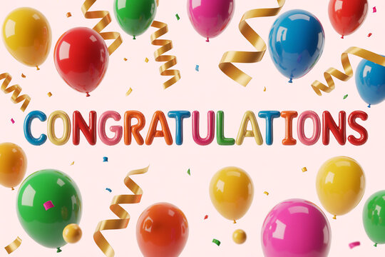 Celebrate success with colorful balloons and confetti, an ideal backdrop for achievements, milestones, and congratulatory messages to bring joy and festivity