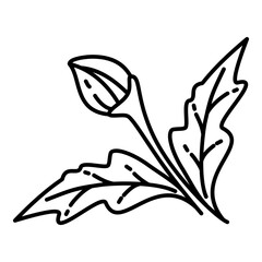 Botanical bud with leaves icon featuring hand-drawn lines, organic shapes, and natural leafy details