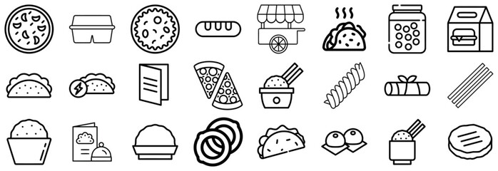 Collection of Food Icons Pizza, Tacos, Burgers, Pasta, and More