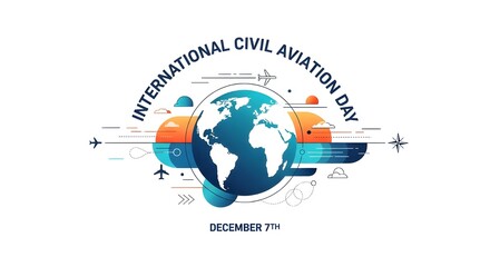 Celebrate International Civil Aviation Day with a modern world globe and airplane design, perfect for travel promotions and global awareness campaigns