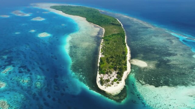 Aerial View of Long Tropical Island, Canabugan island, Balabac Philippines
crystal clear water and healthy coral reefs. The vibrant colors of the ocean contrast beautifully with the lush green palm