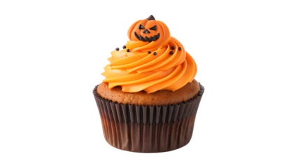 Halloween Jack-o'-Lantern Cupcake with Orange Frosting and Black Icing Face