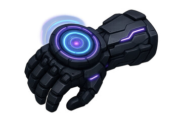 Sci-fi cybernetic gauntlet with glowing neon lights