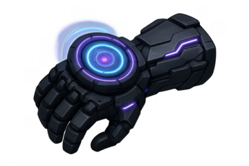 Sci-fi cybernetic gauntlet with glowing neon lights
