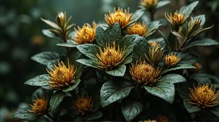Fototapeta premium Exquisite cluster of vibrant yellow blossoms with lush green foliage