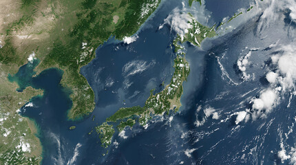 日本列島の衛生写真 空撮 衛星ビュー Generative AI