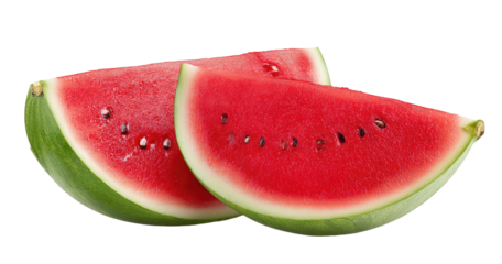 Juicy red watermelon slices with green rind and black seeds (1)