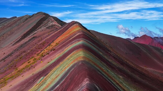 Rainbow Mountain Vinicunca seven colors siete colores monta&ntilde;as Peru Per&uacute; Timelapse morning blue skies clouds fog movement Red Valley Peruvian Andes Mountains rainy dry season nature landscape static