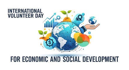 Celebrate International Volunteer Day with vibrant illustrations promoting economic and social development worldwide, showcasing support and global unity